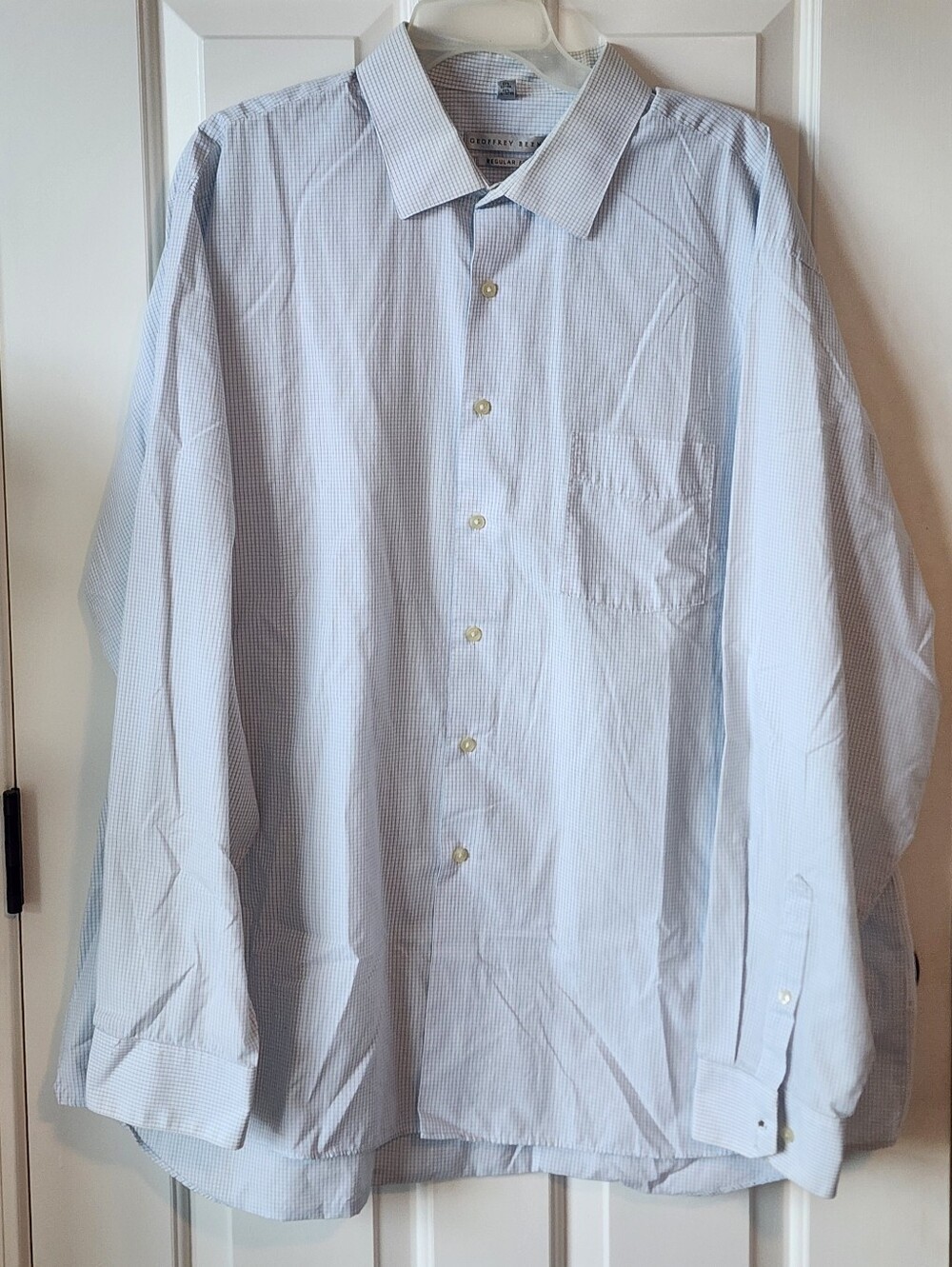 Geoffrey Beene Light Blue Micro-Check Mens Dress Shirt Size 18 1/2 Neck 36/37